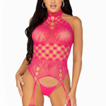 Leg Avenue High neck lace bodystocking Raspberry O/S