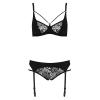 Комплект білизни PAULINE SET black L/XL Passion: стрепи: ліф, стрінги та пояс для панчох