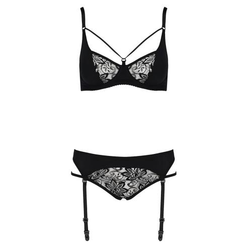 Комплект белья PAULINE SET black L/XL Passion: стрэпы: лиф, стринги и пояс для чулок