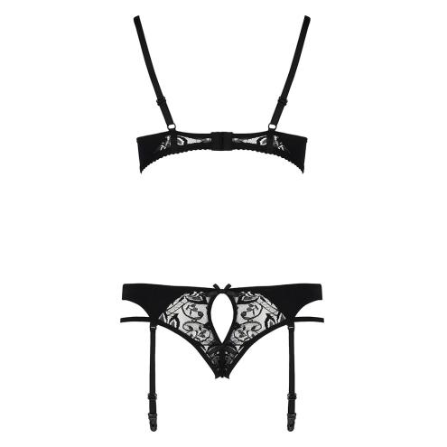 Комплект білизни PAULINE SET black S/M - Passion: стрепи: ліф, стрінги та пояс для панчох