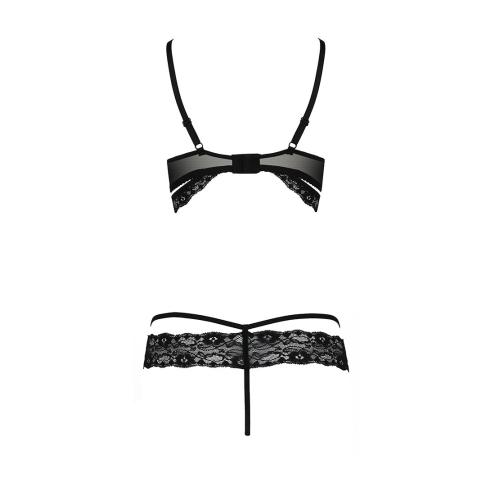 Комплект белья SARIA SET OpenBra black S/M - Passion Exclusive: стрэпы: открытый лиф, стринги