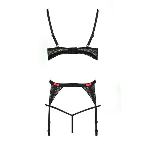 Комплект белья PERDITA SET black L/XL - Passion Exclusive: стрэпы: лиф, стринги и пояс для чулок