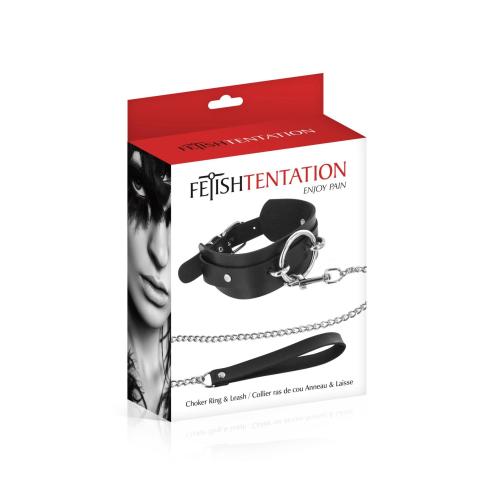 Ошейник с большим кольцом и с поводком Fetish Tentation Ring and Leash