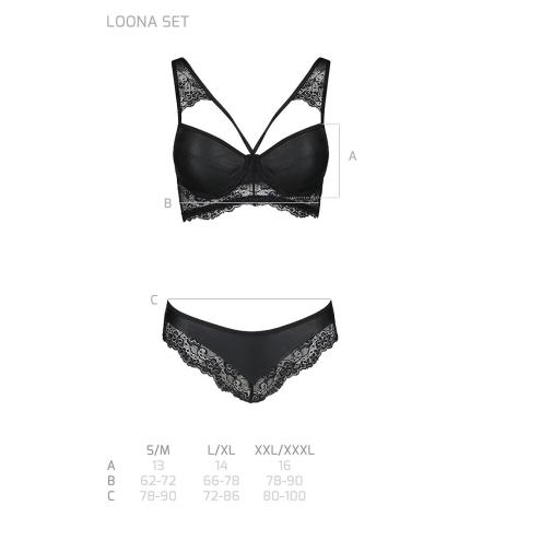 Комплект из эко-кожи с кружевом Loona Set black XXL/XXXL - Passion, бра и трусики