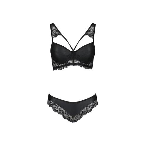 Комплект из эко-кожи с кружевом Loona Set black L/XL - Passion, бра и трусики