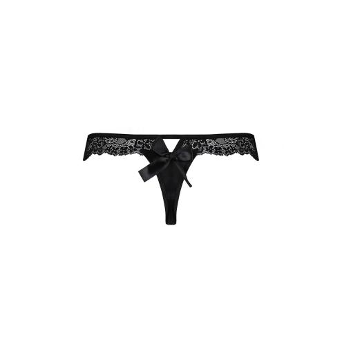 Мереживні трусики з атласним бантиком Naja Thong black L/XL - Passion