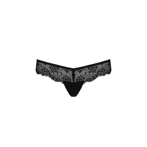 Кружевные трусики-танга с атласным бантиком Naja Thong black S/M - Passion