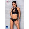 Комплект из эко-кожи Nancy Bikini black L/XL - Passion, бра и трусики с имитацией шнуровки