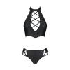 Комплект из эко-кожи Nancy Bikini black L/XL - Passion, бра и трусики с имитацией шнуровки