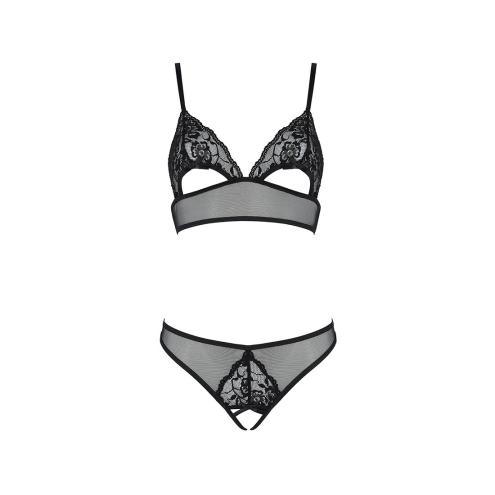 Комплект: браллет с ажурным лифом и открытыми трусиками Christa Set with Open Bra black L/XL