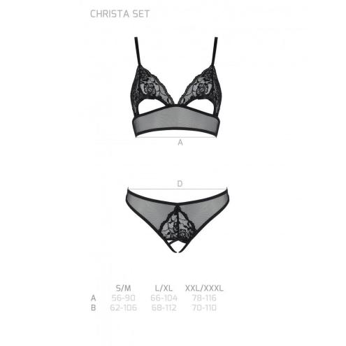 Комплект: браллет с ажурным лифом и открытыми трусиками Christa Set with Open Bra black L/XL