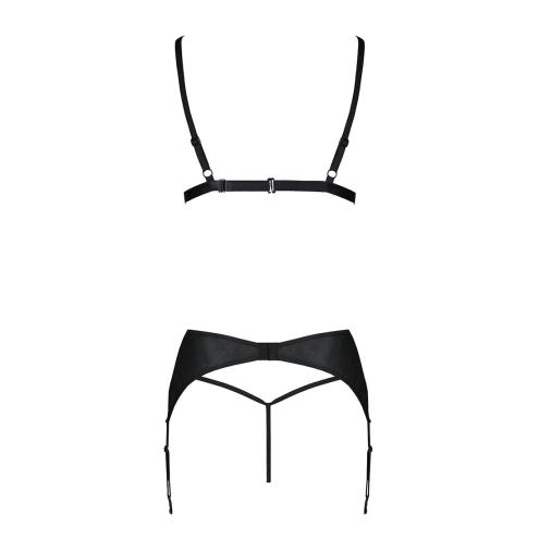 Комплект из эко-кожи Passion Miley Set black XXL/XXXL: трусики, бюстгальтер, пояс для чулок