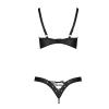 Комплект из экокожи CELINE BIKINI black S/M — Passion: открытый бра с лентами, стринги со шнуровкой