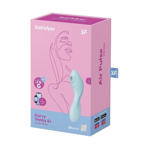 Вакуумный смарт-стимулятор с вибрацией Satisfyer Curvy Trinity 5 (Blue), управление со смартфона