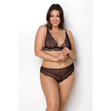 Комплект білизни Passion Amberly Set 4XL/5XL black, ліф, трусики бразиліана, люрексова нитка