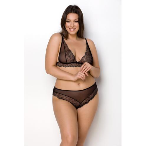 Комплект белья Passion Amberly Set 4XL/5XL black, лиф, трусики бразилиана, люрексовая нить