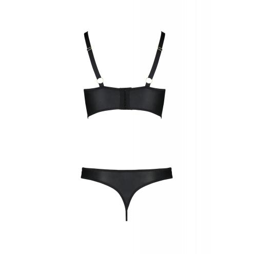 Комплект з екошкіри Passion Malwia Bikini 6XL/7XL black, з люверсами та ремінцями, бра, трусики