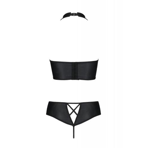 Комплект з екошкіри Passion Nancy Bikini 4XL/5XL black, бра та трусики з імітацією шнурівки