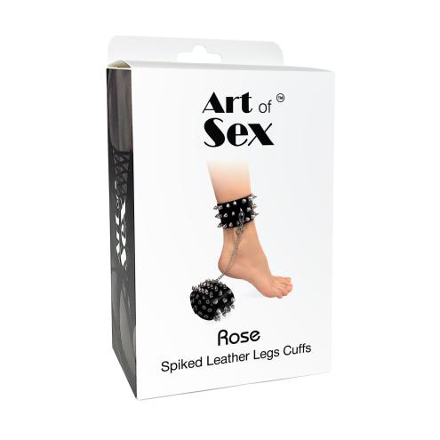 Поножі із шипами з натуральної шкіри Art of Sex - Rose, колір чорний