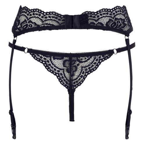 Стринги с поясом для чулков Cotelli Collection String & Suspender Belt black, M