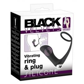 Масажер простати з ерекційним кільцем - Black Velvets Vibrating Ring & Plug - 1