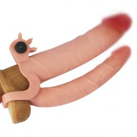 Насадка на член - Pleasure X-Tender Vibrating Double Penis Sleeve Flesh Add 1  - 4