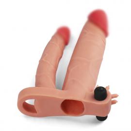 Насадка на член - Pleasure X-Tender Vibrating Double Penis Sleeve Flesh Add 1  - 3