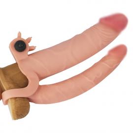 Насадка на член - Pleasure X-Tender Vibrating Double Penis Sleeve Flesh Add 1  - 4