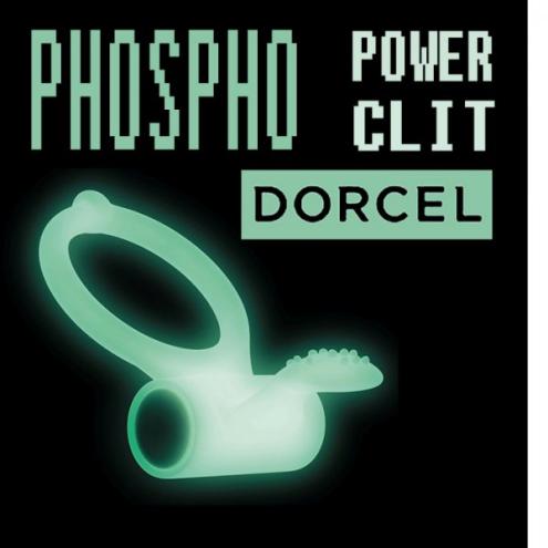 Эрекционное кольцо Dorcel Power Clit White PHOSPHO с вибрацией, светится в темноте