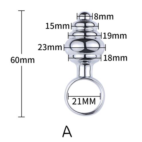 Ребристая металлическая анальная пробка с кольцом, М