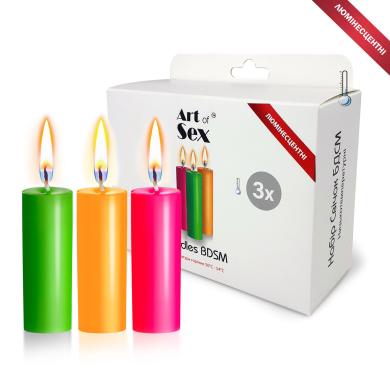 Набор восковых свечей Art of Sex size S, 10 см (3 шт), низкотемпературные, люминесцентные