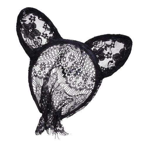 Маска кошки на обруче с вуалью черная