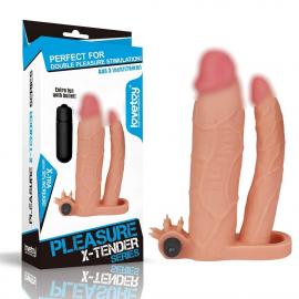 Насадка на член - Pleasure X Tender Vibrating Double Penis Sleeve Add 3  - 1