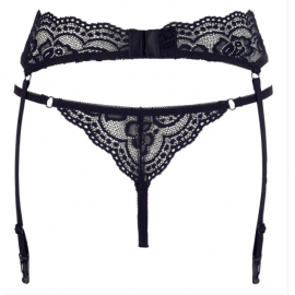 Стринги з поясом для панчох - Cotelli Collection 2321874 String & Suspender Belt - black L - 2