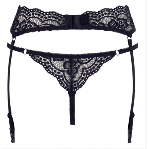 Стринги с поясом для чулков - Cotelli Collection 2321874 String & Suspender Belt - black L