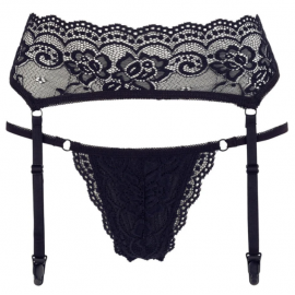 Стринги з поясом для панчох - Cotelli Collection 2321874 String & Suspender Belt - black L - 4
