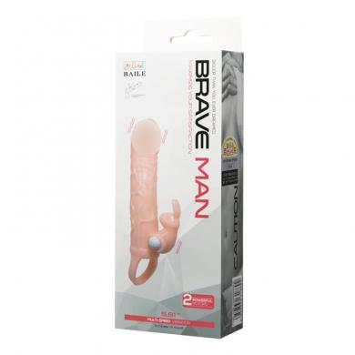 Удлиняющая насадка Brave men Vibro Penis Sleeve with Bunny - 1