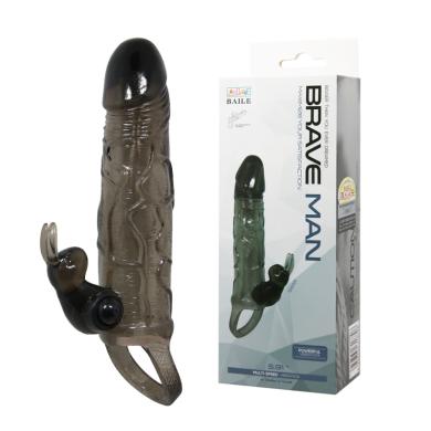 Удлиняющая насадка Brave men Vibro Penis Sleeve with Bunny Black