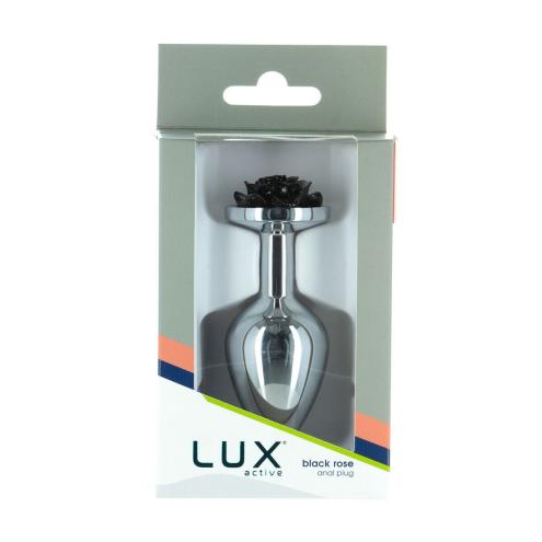 Металлическая анальная пробка Lux Active с розой - Rose Anal Plug - Black