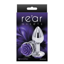 Ns Novelties Rose Buttplug M - Анальна пробка срібляста з фіолетовим - 2