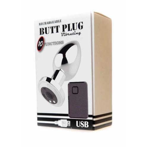 Анальная пробка с вибро Rechargeable Butt Plug USB 10 Functions - Silver