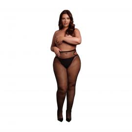 Колготки сітчасті з вирізами Plus Size, чорні із золотим глітером - 1
