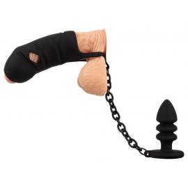 Комплект для пеніса, мошонки та анусу Black Velvets cock cage with butt plug - 3