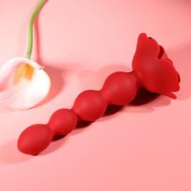 Анальна червона вібро пробка Rose rotating anal beads - 2