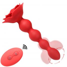 Анальна червона вібро пробка Rose rotating anal beads - 1