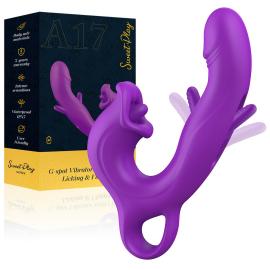 Вібратор - Erospace Sweet Play G-Spot Vibrator With Clitoral Licking Flapping A17 - 1
