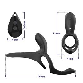 Вібраційне кільце - Erospace Men's Play Vibrating Cock Ring With Clitoral Taint Stimulation B11 - 10