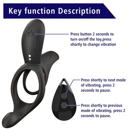 Вібраційне кільце - Erospace Men's Play Vibrating Cock Ring With Clitoral Taint Stimulation B11