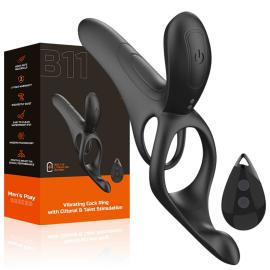 Вібраційне кільце - Erospace Men's Play Vibrating Cock Ring With Clitoral Taint Stimulation B11 - 1