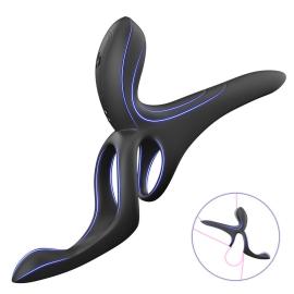 Вібраційне кільце - Erospace Men's Play Vibrating Cock Ring With Clitoral Taint Stimulation B11 - 6